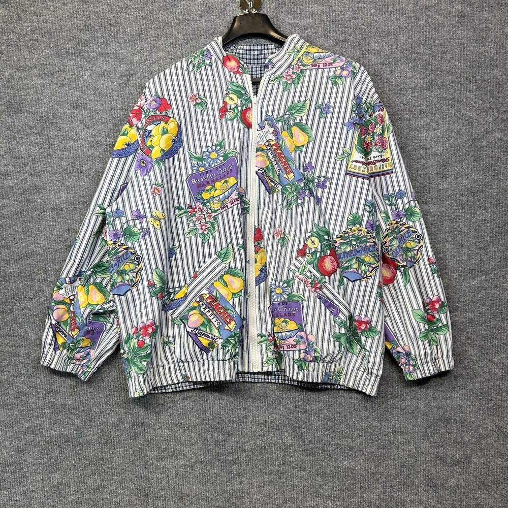 Vintage Men's Reversible Novelty Fruit‎ Print Bomber Jacket Long Sleeve - Large